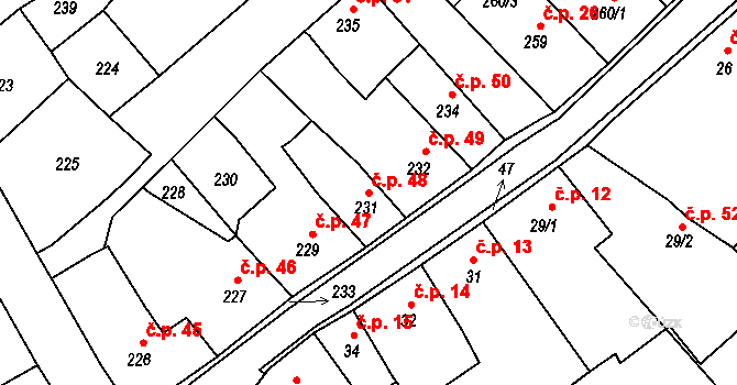 Klášterec nad Ohří 48 na parcele st. 231 v KÚ Klášterec nad Ohří, Katastrální mapa