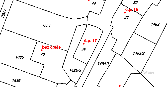 Chotěbudice 17 na parcele st. 34 v KÚ Chotěbudice, Katastrální mapa