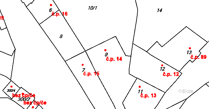 Čelkovice 14, Tábor na parcele st. 9 v KÚ Čelkovice, Katastrální mapa