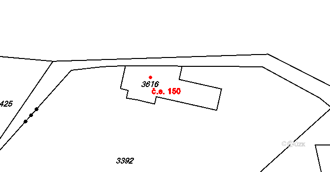 Rychnov u Jablonce nad Nisou 150 na parcele st. 3616 v KÚ Rychnov u Jablonce nad Nisou, Katastrální mapa