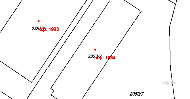 Pelhřimov 1934 na parcele st. 2353/3 v KÚ Pelhřimov, Katastrální mapa