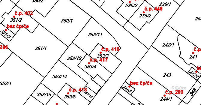 Sobědruhy 416, Teplice na parcele st. 353/3 v KÚ Sobědruhy, Katastrální mapa