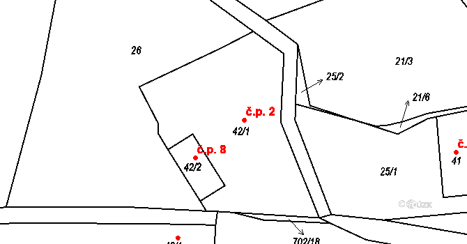 Obruby 2 na parcele st. 42/1 v KÚ Obruby, Katastrální mapa