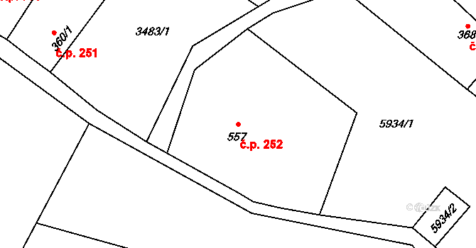 Halenkov 252 na parcele st. 557 v KÚ Halenkov, Katastrální mapa