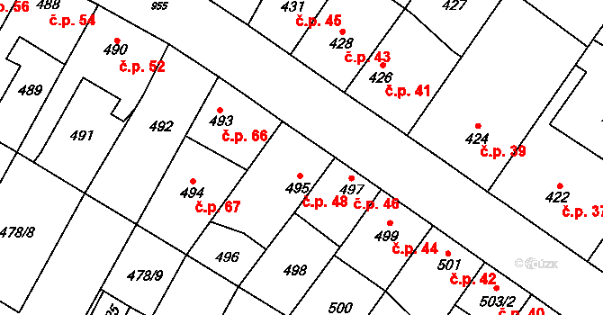 Satalice 48, Praha na parcele st. 495 v KÚ Satalice, Katastrální mapa