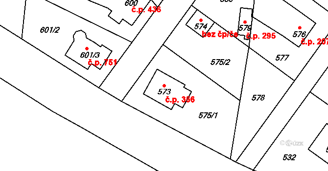 Vinoř 356, Praha na parcele st. 573 v KÚ Vinoř, Katastrální mapa