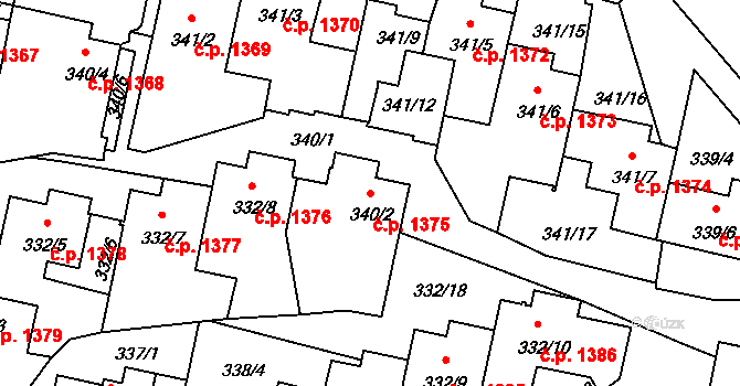 Braník 1375, Praha na parcele st. 340/2 v KÚ Braník, Katastrální mapa