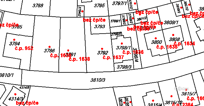 Strašnice 1637, Praha na parcele st. 3792 v KÚ Strašnice, Katastrální mapa