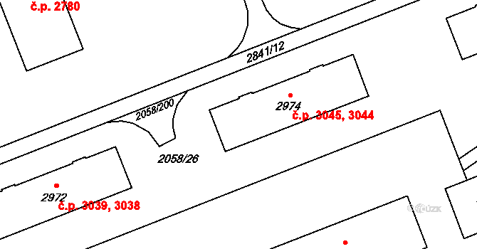 Hodonín 3044,3045 na parcele st. 2974 v KÚ Hodonín, Katastrální mapa