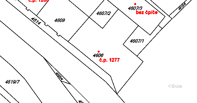 Chomutov 1277 na parcele st. 4606 v KÚ Chomutov I, Katastrální mapa