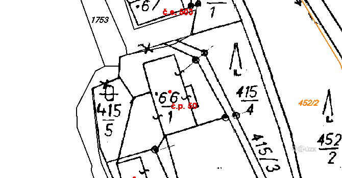 Jeřmanice 50 na parcele st. 66/1 v KÚ Jeřmanice, Katastrální mapa