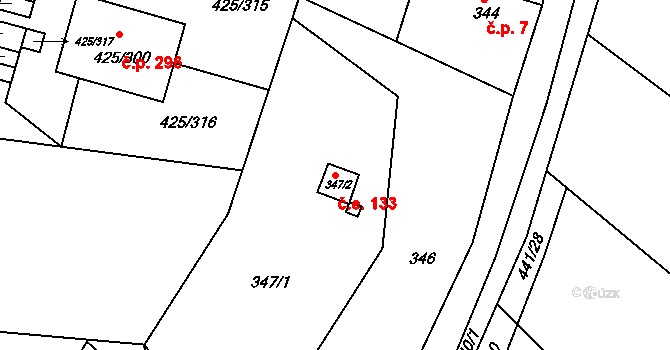 Kanice 133 na parcele st. 347/2 v KÚ Kanice, Katastrální mapa