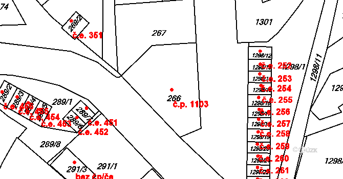 Rumburk 1 1103, Rumburk na parcele st. 266 v KÚ Rumburk, Katastrální mapa