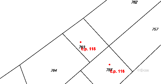Ráj 115, Karviná na parcele st. 763 v KÚ Ráj, Katastrální mapa
