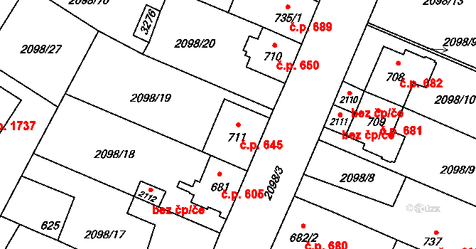 Kateřinky 645, Opava na parcele st. 711 v KÚ Kateřinky u Opavy, Katastrální mapa