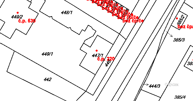 Křimice 220, Plzeň na parcele st. 447/1 v KÚ Křimice, Katastrální mapa