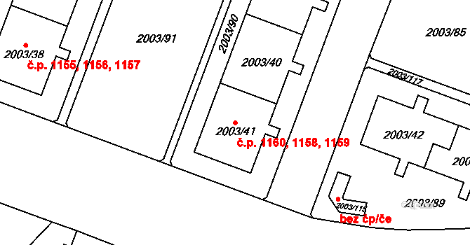 Doubravka 1158,1159,1160, Plzeň na parcele st. 2003/39 v KÚ Doubravka, Katastrální mapa