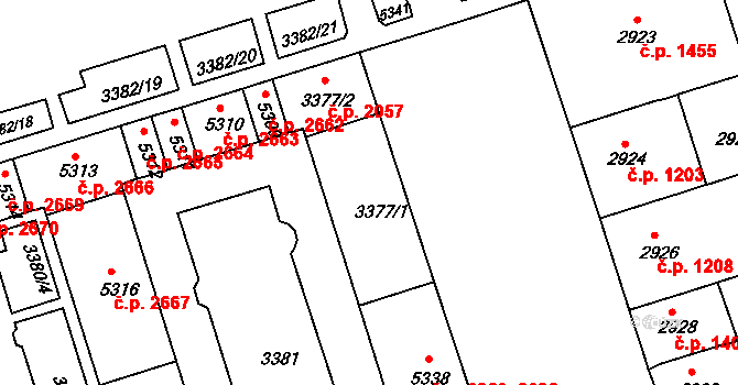 Královo Pole 2929, Brno na parcele st. 3377/1 v KÚ Královo Pole, Katastrální mapa