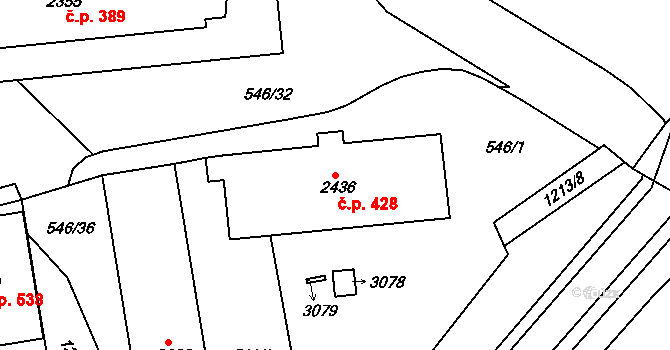 Holínské Předměstí 428, Jičín na parcele st. 2436 v KÚ Jičín, Katastrální mapa
