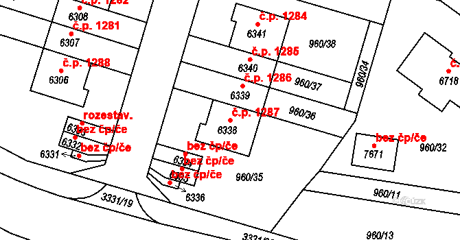 Chrudim IV 1287, Chrudim na parcele st. 6338 v KÚ Chrudim, Katastrální mapa