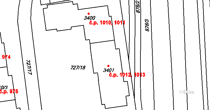 Horní Předměstí 1012,1013, Polička na parcele st. 3401 v KÚ Polička, Katastrální mapa