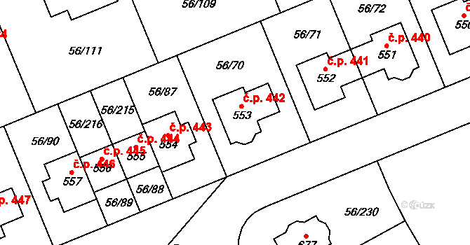Hovorčovice 442 na parcele st. 553 v KÚ Hovorčovice, Katastrální mapa