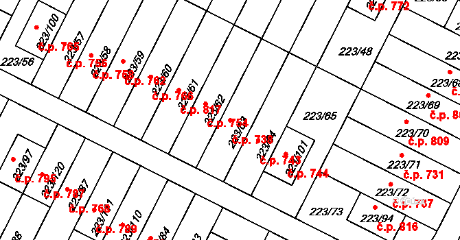 Buštěhrad 738 na parcele st. 223/63 v KÚ Buštěhrad, Katastrální mapa