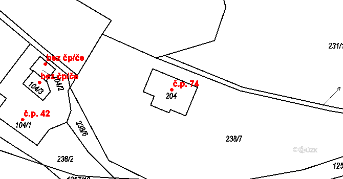 Mrzkovice 74, Světlá nad Sázavou na parcele st. 204 v KÚ Mrzkovice, Katastrální mapa