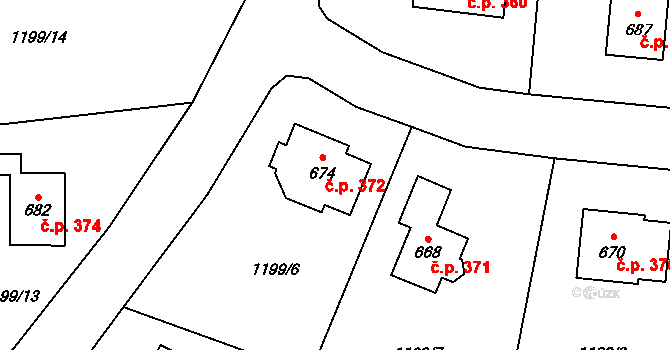 Prostřední Lánov 372, Lánov na parcele st. 674 v KÚ Prostřední Lánov, Katastrální mapa