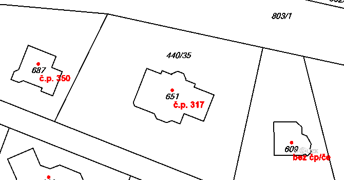 Maršov 317, Krupka na parcele st. 651 v KÚ Maršov u Krupky, Katastrální mapa