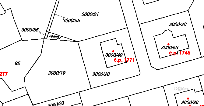Šlapanice 1771 na parcele st. 3000/49 v KÚ Šlapanice u Brna, Katastrální mapa