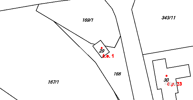 Milíkov 1, Černá na parcele st. 29 v KÚ Milíkov, Katastrální mapa