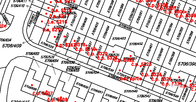 Jihlava 5321 na parcele st. 5706/533 v KÚ Jihlava, Katastrální mapa