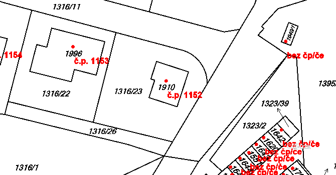 Polná 1152 na parcele st. 1910 v KÚ Polná, Katastrální mapa