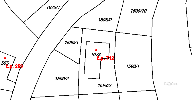 Halenkovice 712 na parcele st. 1078 v KÚ Halenkovice, Katastrální mapa