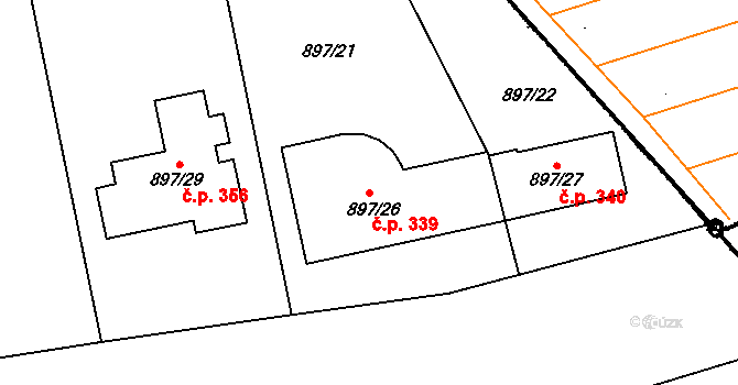Holubice 339 na parcele st. 897/26 v KÚ Holubice, Katastrální mapa