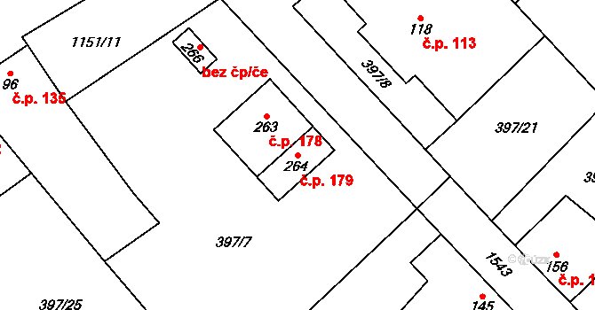 Želetice 179 na parcele st. 264 v KÚ Želetice u Znojma, Katastrální mapa