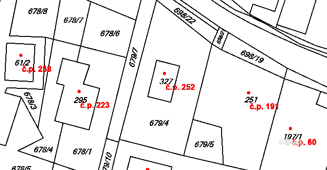 Chvojenec 252 na parcele st. 327 v KÚ Chvojenec, Katastrální mapa