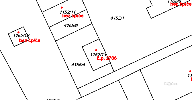 Rakovník II 2706, Rakovník na parcele st. 1152/13 v KÚ Rakovník, Katastrální mapa