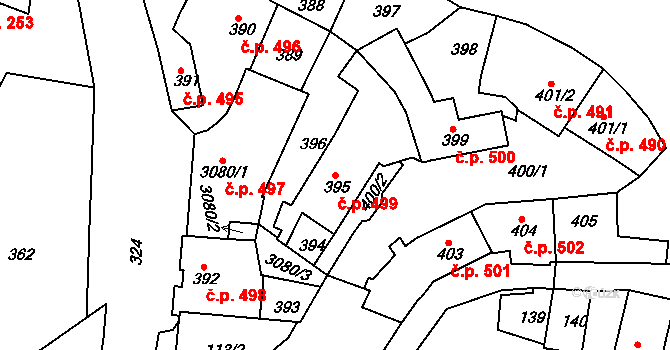 Jemnice 499 na parcele st. 395 v KÚ Jemnice, Katastrální mapa