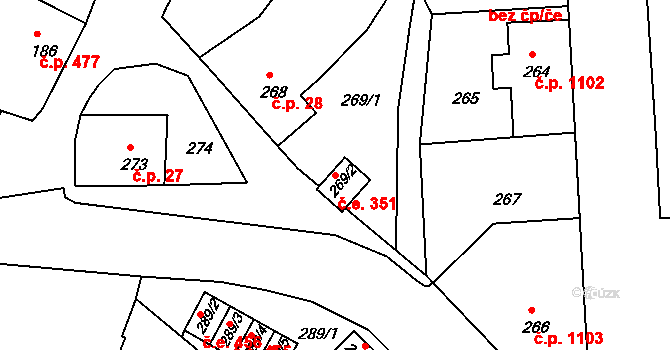 Rumburk 1 351, Rumburk na parcele st. 269/2 v KÚ Rumburk, Katastrální mapa