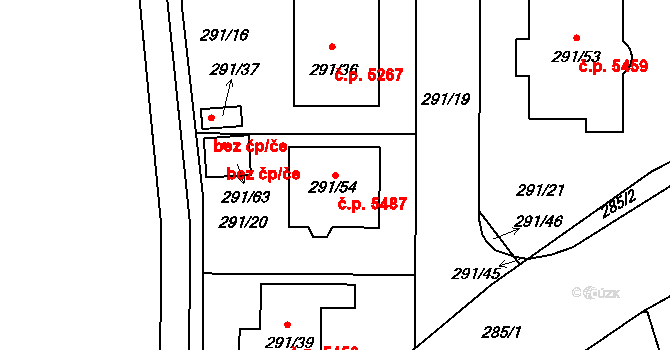 Helenín 5487, Jihlava na parcele st. 291/54 v KÚ Helenín, Katastrální mapa