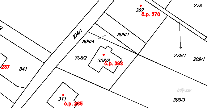 Podlesí 398 na parcele st. 308/3 v KÚ Podlesí nad Litavkou, Katastrální mapa