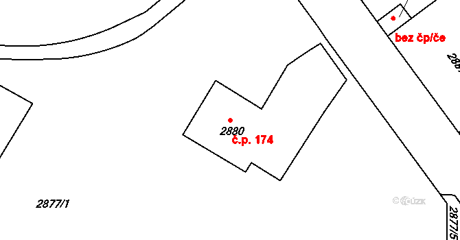 Předměstí 174, Litoměřice na parcele st. 2880 v KÚ Litoměřice, Katastrální mapa