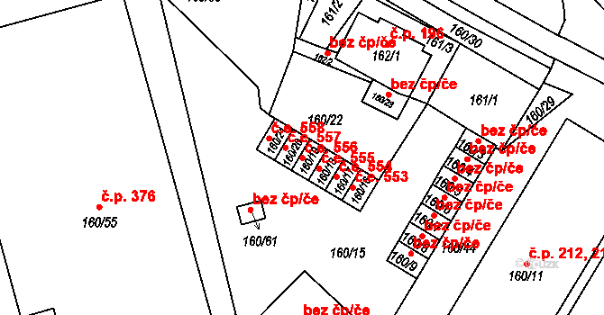 Pražské Předměstí 556, Bílina na parcele st. 160/19 v KÚ Bílina, Katastrální mapa