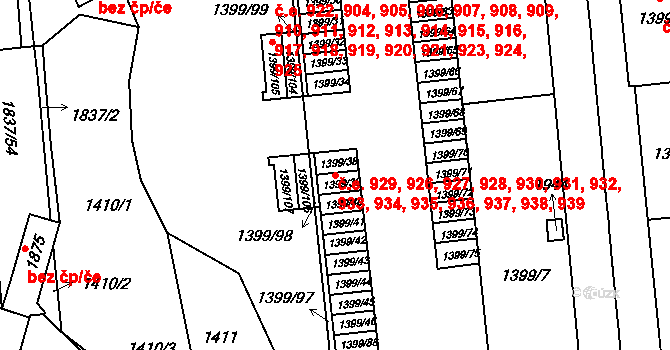 Štýřice 926,927,928,929,930,, Brno na parcele st. 1399/38 v KÚ Štýřice, Katastrální mapa