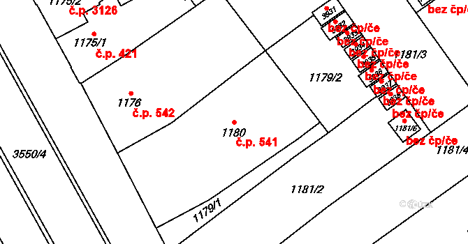 Moravská Ostrava 541, Ostrava na parcele st. 1180 v KÚ Moravská Ostrava, Katastrální mapa