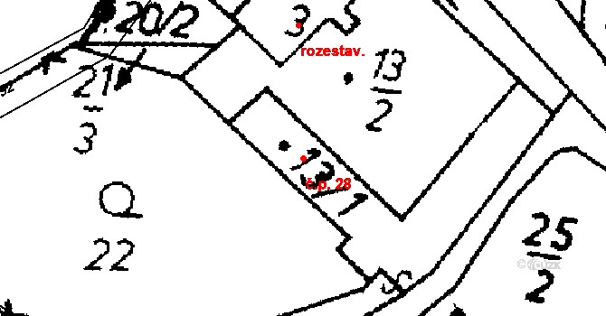 Heřmaň 28 na parcele st. 13/1 v KÚ Heřmaň, Katastrální mapa