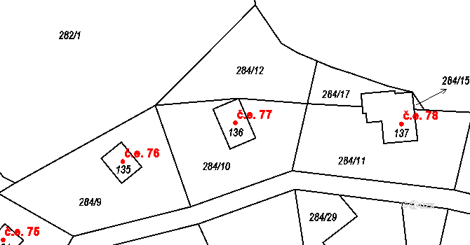 Drhleny 77, Kněžmost na parcele st. 136 v KÚ Suhrovice, Katastrální mapa
