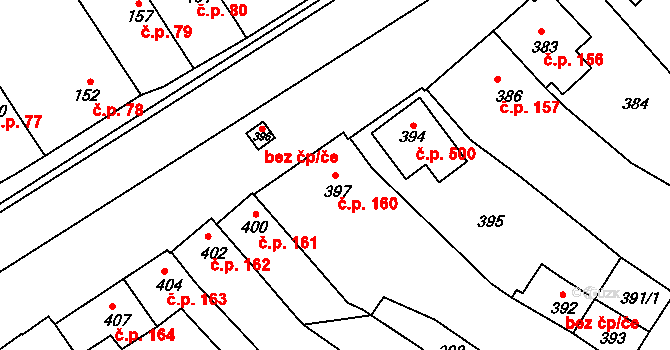 Bylnice 160, Brumov-Bylnice na parcele st. 397 v KÚ Bylnice, Katastrální mapa